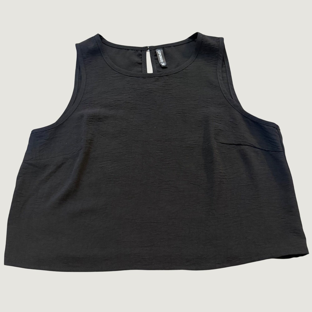 Lepunuo Black Textured‎ Sleeveless Crop Top Keyhole Back Size M